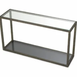 Casa Padrino Luxus Aluguss Konsole mit Glasplatten Bronze / Grau 140 cm - Luxus Möbel