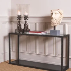 Casa Padrino Luxus Aluguss Konsole mit Glasplatten Bronze / Grau 140 cm - Luxus Möbel