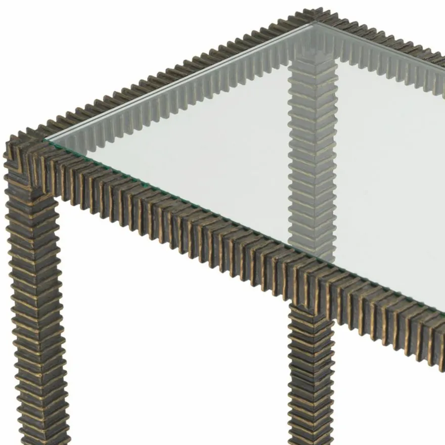 Casa Padrino Luxus Aluguss Konsole mit Glasplatten Bronze / Grau 140 cm - Luxus Möbel