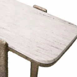 Casa Padrino Luxus Aluminium Konsole mit Marmorplatte Antik Messing / Beige 140 cm