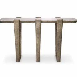 Casa Padrino Luxus Aluminium Konsole mit Marmorplatte Antik Messing / Beige 140 cm