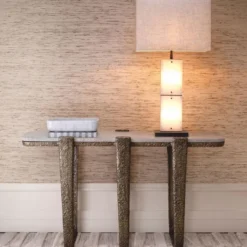 Casa Padrino Luxus Aluminium Konsole mit Marmorplatte Antik Messing / Beige 140 cm