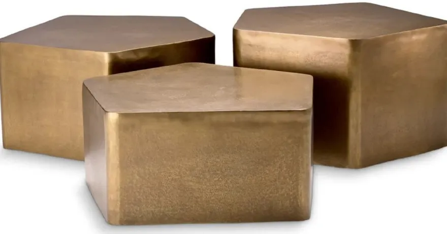 Casa Padrino Luxus Aluminium Couchtisch 3er Set Vintage Messing