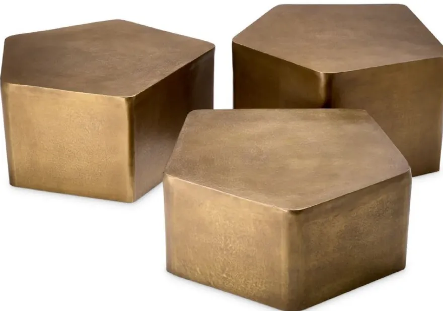 Casa Padrino Luxus Aluminium Couchtisch 3er Set Vintage Messing