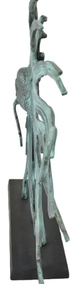 Casa Padrino Luxus Aluminium Deko Skulptur siamesischer Kampffisch Türkis / Schwarz 55 x 11,5 x H. 52,5 cm - Aluminium Deko Figur mit Holzsockel - Wohnzimmer Deko - Schreibtisch Deko
