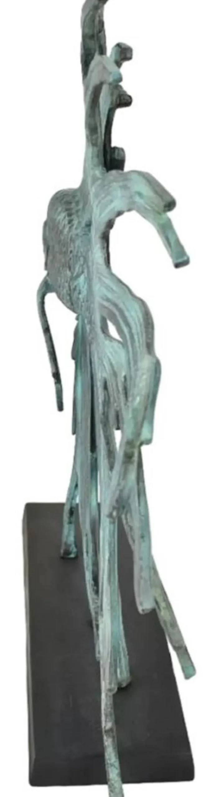 Casa Padrino Luxus Aluminium Deko Skulptur siamesischer Kampffisch Türkis / Schwarz 55 x 11,5 x H. 52,5 cm - Aluminium Deko Figur mit Holzsockel - Wohnzimmer Deko - Schreibtisch Deko