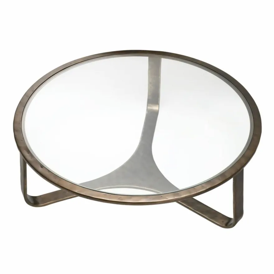 Casa Padrino Luxus Aluminium Couchtisch mit Glasplatte Bronze Ø 102 cm - Wohnzimmer Möbel