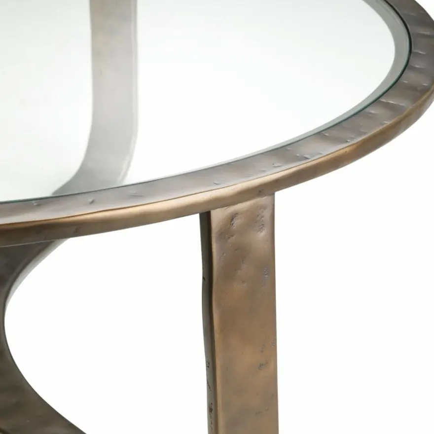 Casa Padrino Luxus Aluminium Couchtisch mit Glasplatte Bronze Ø 102 cm - Wohnzimmer Möbel