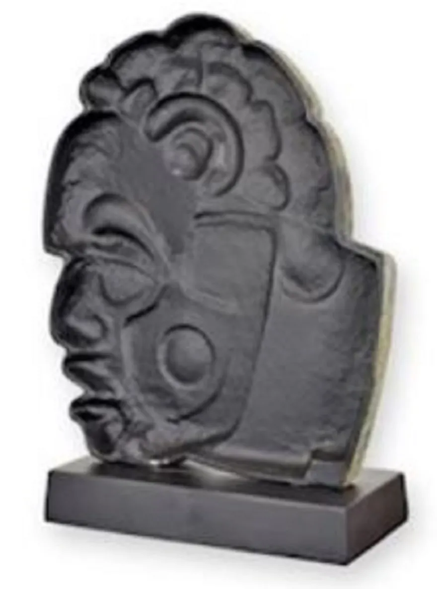 Casa Padrino Luxus Aluminium Deko Skulptur Maya Gesicht Antik Grau / Schwarz 30,9 x 14,7 x H. 45,3 cm - Aluminium Deko Figur - Wohnzimmer Deko - Schreibtisch Deko