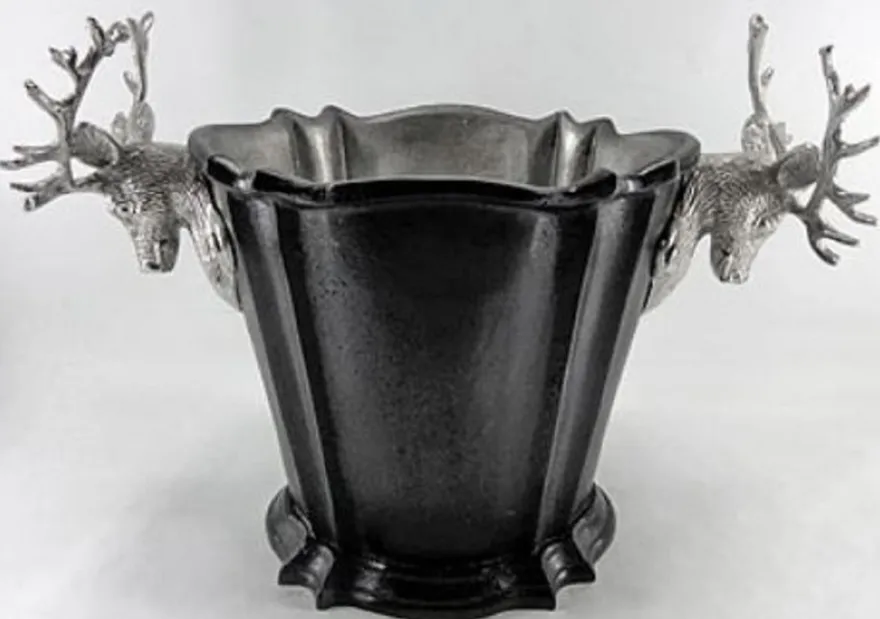 Casa Padrino Luxus Aluminium Weinkühler Schwarz / Silber Ø 24 x H. 24 cm - Hotel & Restaurant Accessoires
