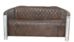 Casa Padrino Luxus Aluminium 3-Sitz Sofa Dunkelbraun - Art Deco Vintage Flieger Möbel