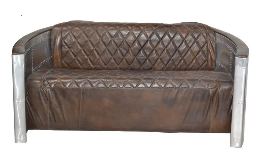 Casa Padrino Luxus Aluminium 3-Sitz Sofa Dunkelbraun - Art Deco Vintage Flieger Möbel