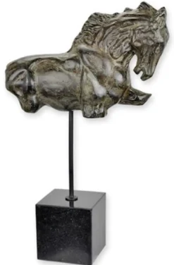 Casa Padrino Luxus Aluminium Deko Skulptur Pferde Torso Antik Grau / Schwarz 28,5 x 10,8 x H. 45,5 cm - Aluminium Deko Figur mit Marmorsockel - Wohnzimmer Deko - Schreibtisch Deko