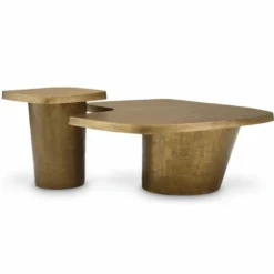 Casa Padrino Luxus Aluminium Couchtisch Set Vintage Messing - Hotel & Wohnzimmer Möbel