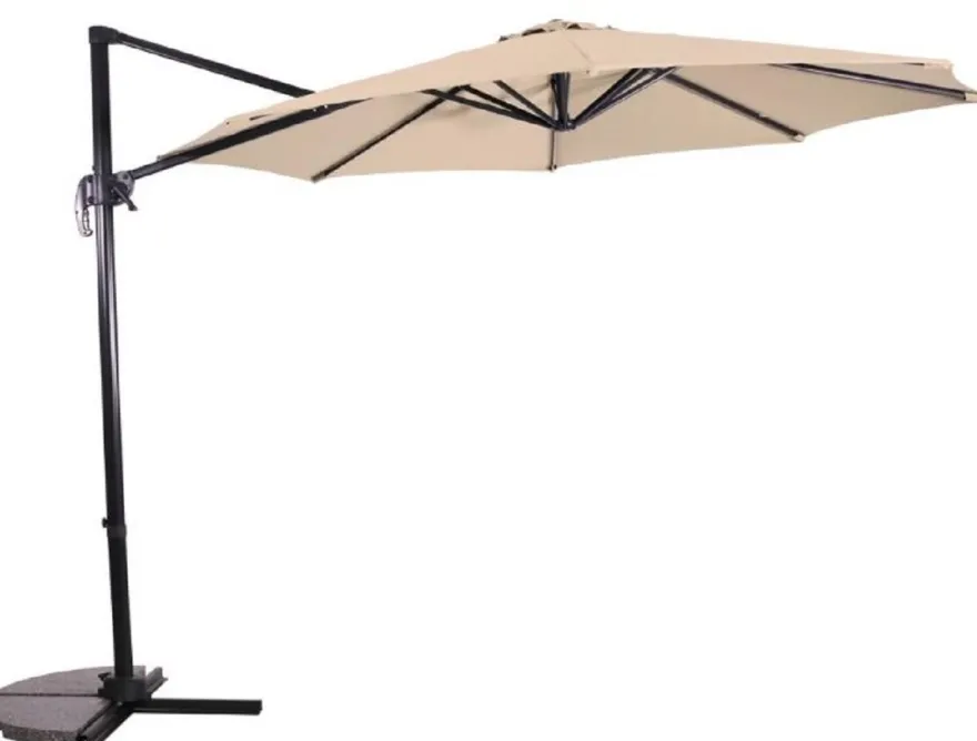 Casa Padrino Luxus Ampelschirm Anthrazit / Naturfarben Ø 300 cm - Sonnenschirm mit Ständer - Garten Sonnenschirm - Terrassen Sonnenschirm - Balkon Sonnenschirm - Garten Terrassen Balkon Accessoires