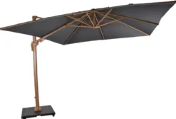 Casa Padrino Luxus Ampelschirm mit Ständer Braun / Grau 300 x 300 cm - Garten Sonnenschirm in Holzoptik - Terrassen Sonnenschirm - Balkon Sonnenschirm - Garten Terrassen Balkon Accessoires