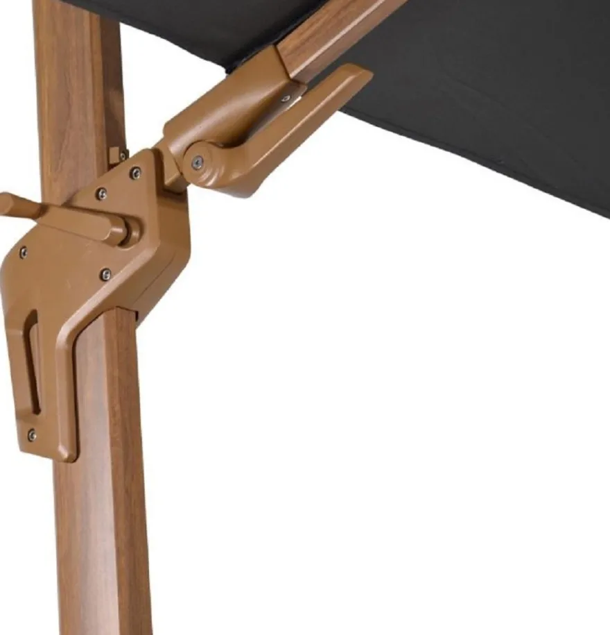 Casa Padrino Luxus Ampelschirm mit Ständer Braun / Grau 300 x 300 cm - Garten Sonnenschirm in Holzoptik - Terrassen Sonnenschirm - Balkon Sonnenschirm - Garten Terrassen Balkon Accessoires