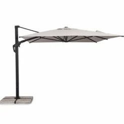 Casa Padrino Luxus Ampelschirm mit Ständer Anthrazit / Naturfarben 400 x 300 x H. 273 cm