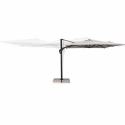 Casa Padrino Luxus Ampelschirm mit Ständer Anthrazit / Naturfarben 400 x 300 x H. 273 cm