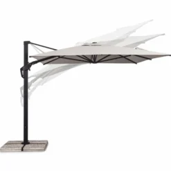 Casa Padrino Luxus Ampelschirm mit Ständer Anthrazit / Naturfarben 400 x 300 x H. 273 cm