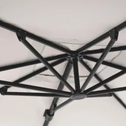 Casa Padrino Luxus Ampelschirm mit Ständer Anthrazit / Naturfarben 400 x 300 x H. 273 cm