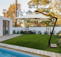 Casa Padrino Luxus Ampelschirm mit Ständer Braun / Schwarz / Creme 400 x 300 x H. 320 cm - Garten Sonnenschirm - Terrassen Sonnenschirm - Balkon Sonnenschirm - Garten Terrassen Balkon Accessoires