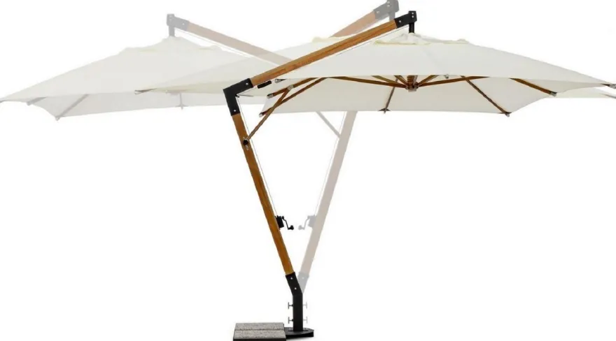 Casa Padrino Luxus Ampelschirm mit Ständer Braun / Schwarz / Creme 400 x 300 x H. 320 cm - Garten Sonnenschirm - Terrassen Sonnenschirm - Balkon Sonnenschirm - Garten Terrassen Balkon Accessoires