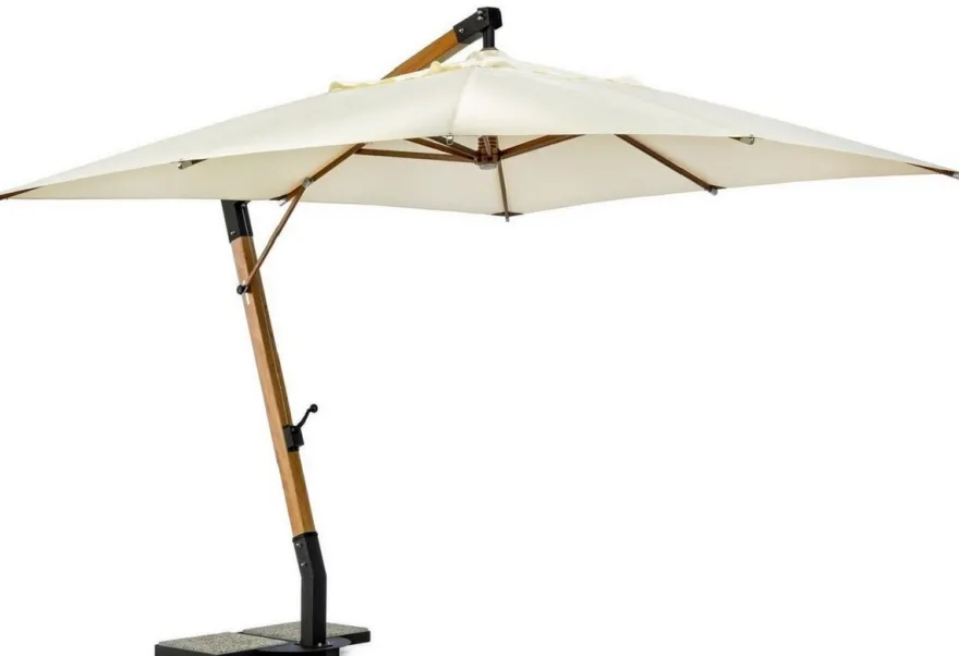 Casa Padrino Luxus Ampelschirm mit Ständer Braun / Schwarz / Creme 400 x 300 x H. 320 cm - Garten Sonnenschirm - Terrassen Sonnenschirm - Balkon Sonnenschirm - Garten Terrassen Balkon Accessoires