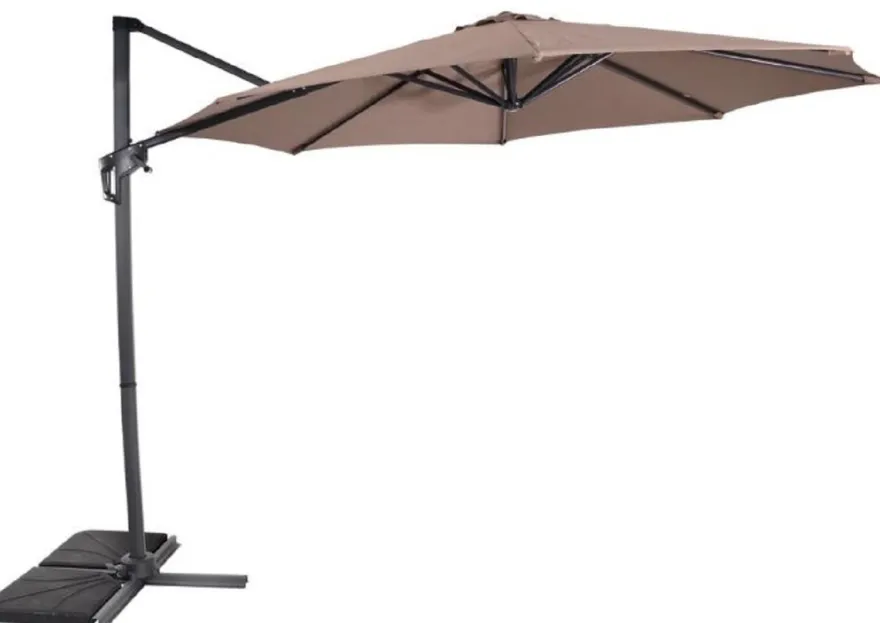 Casa Padrino Luxus Ampelschirm Anthrazit / Taupe Ø 300 cm - Sonnenschirm mit Ständer - Garten Sonnenschirm - Terrassen Sonnenschirm - Balkon Sonnenschirm - Garten Terrassen Balkon Accessoires