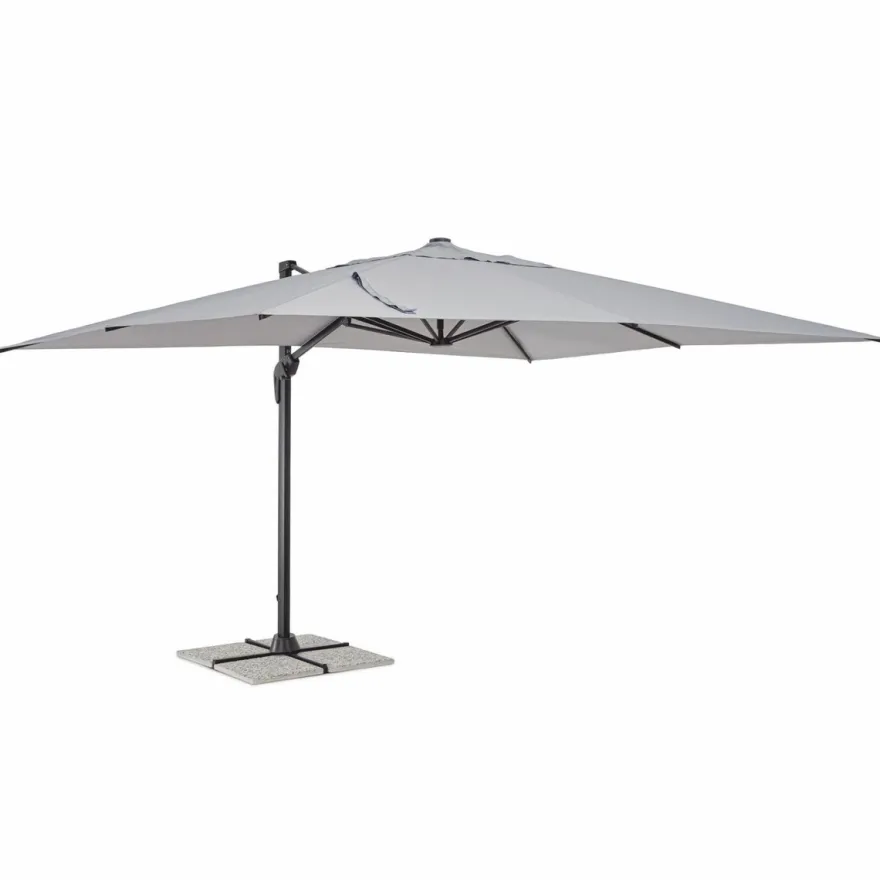 Casa Padrino Luxus Ampelschirm mit Ständer Anthrazit / Hellgrau 400 x 300 x H. 260 cm