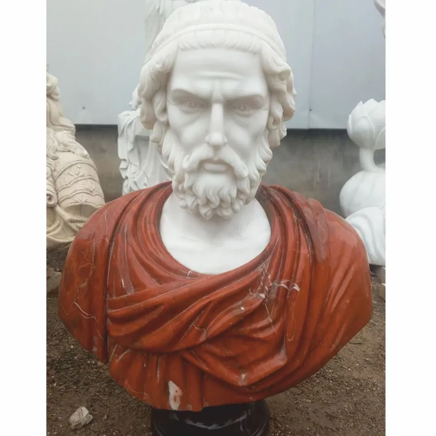 Casa Padrino Luxus Antik Stil Marmor Büste Römer Weiß / Rot / Schwarz H. 80 cm - Marmor Skulptur