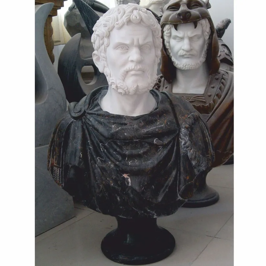 Casa Padrino Luxus Antik Stil Marmor Büste Römer Weiß / Schwarz H. 80 cm - Deko Skulptur