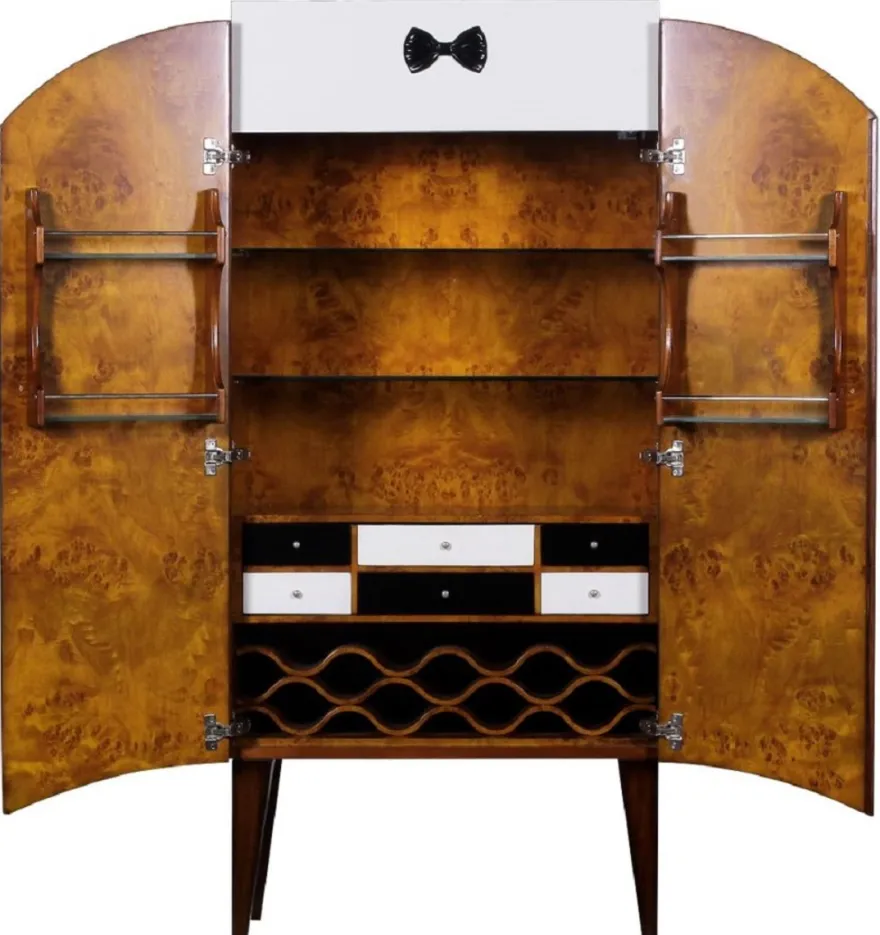 Casa Padrino Luxus Art Deco Barschrank Braun / Weiß / Schwarz 80 x 45 x H. 170 cm - Massivholz Weinschrank - Bar Möbel - Hotel Möbel - Luxus Qualität
