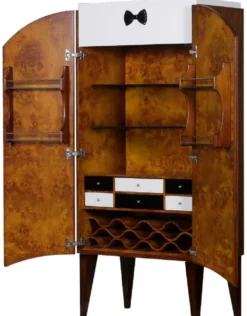 Casa Padrino Luxus Art Deco Barschrank Braun / Weiß / Schwarz 80 x 45 x H. 170 cm - Massivholz Weinschrank - Bar Möbel - Hotel Möbel - Luxus Qualität