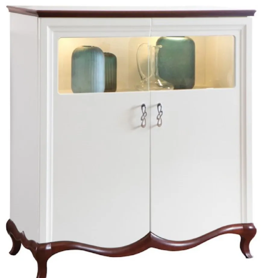 Casa Padrino Luxus Art Deco Barschrank Weiß / Dunkelbraun 114 x 46,5 x H. 123 cm - Beleuchteter Wohnzimmerschrank mit 2 Türen