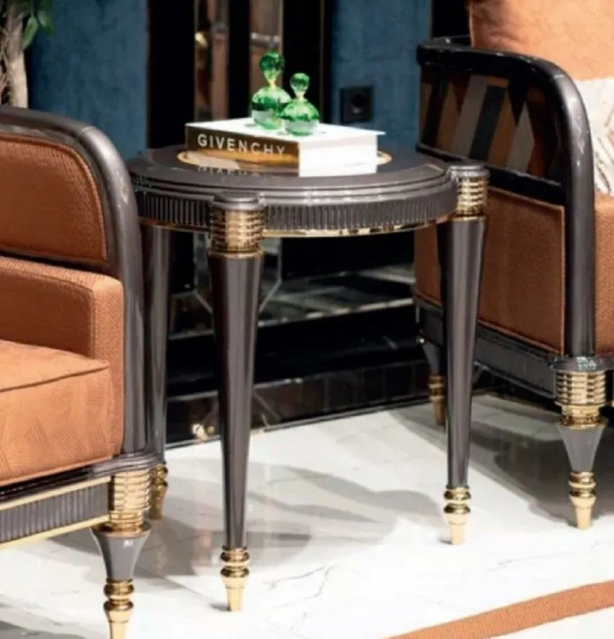 Casa Padrino Luxus Art Deco Beistelltisch Grau / Mehrfarbig / Gold - Massivholz Wohnzimmer Beistelltisch - Art Deco Wohnzimmer Möbel - Luxus Wohnzimmer Möbel