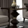 Casa Padrino Luxus Art Deco Beistelltisch Dunkelbraun Hochglanz / Gold - Edler Massivholz Tisch - Art Deco Wohnzimmer Möbel - Luxus Qualität