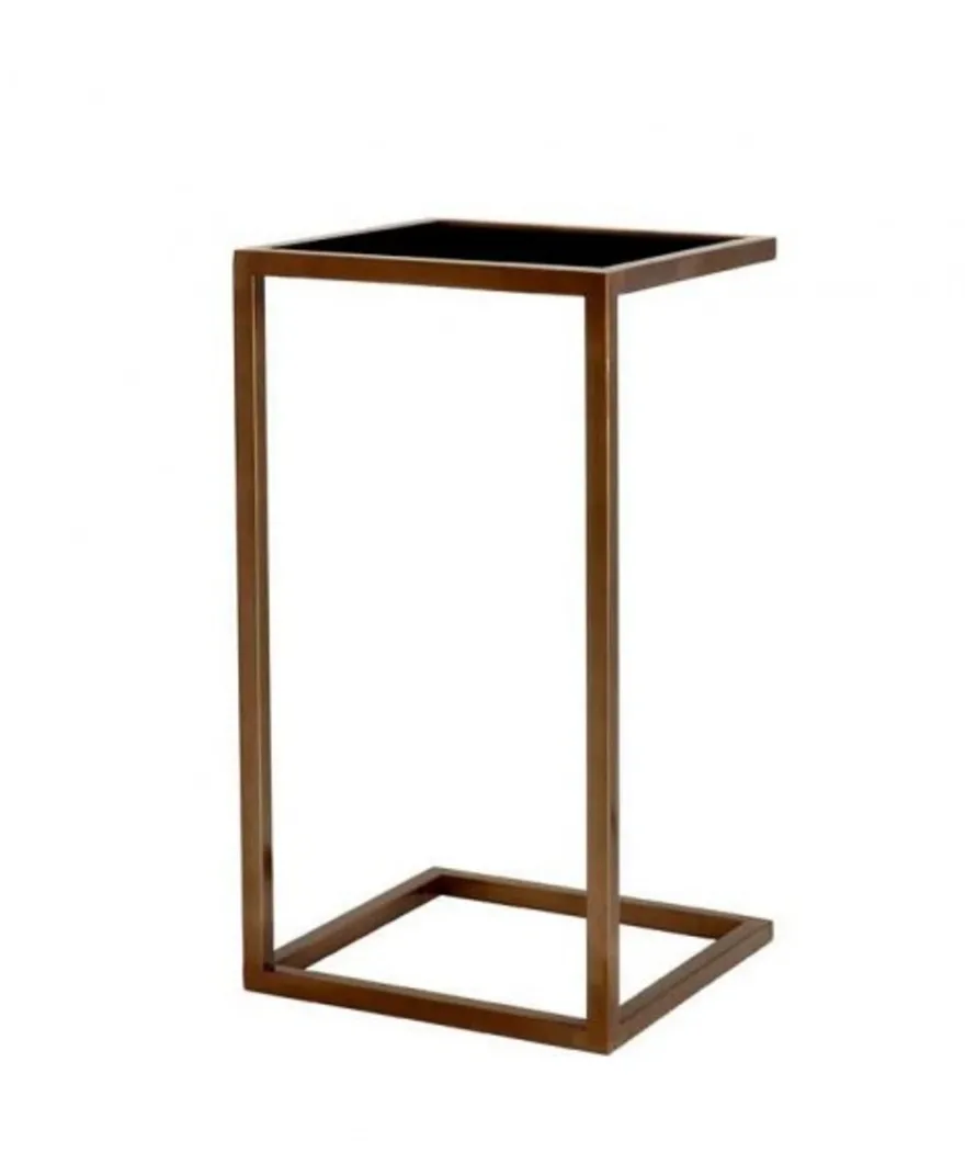 Casa Padrino Luxus Art Deco Beistelltisch - Antik Messing, Schwarzes Glas, 33 x 33 x H. 60 cm