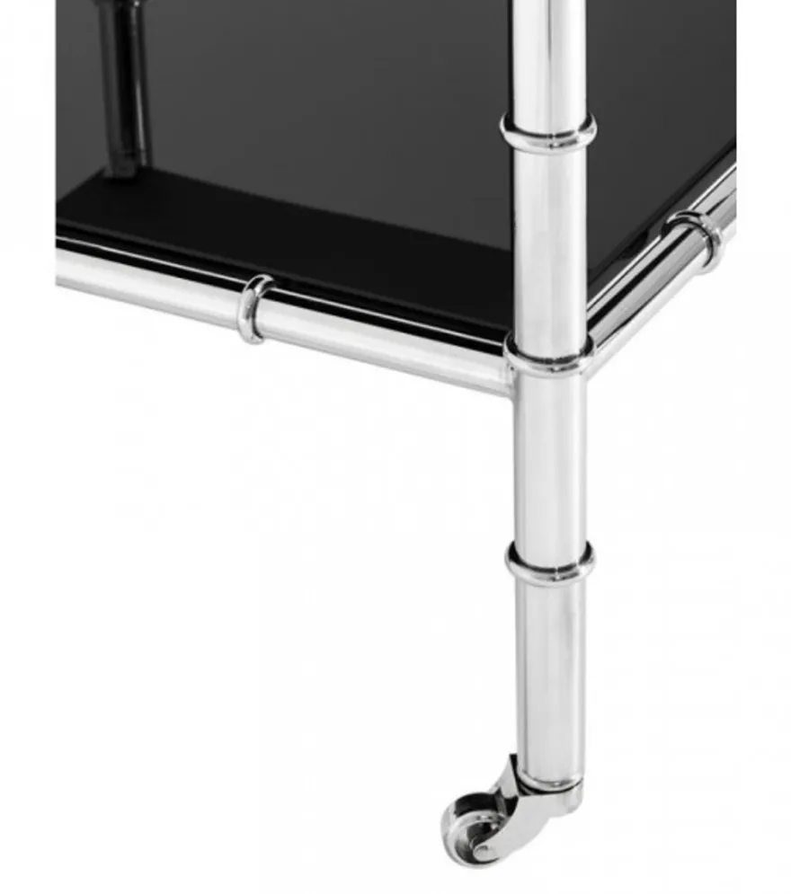 Casa Padrino Luxus Art Deco Beistelltisch mit Marmor und Rauchglas, polierter Stahl, 50 x 50 x H. 60 cm