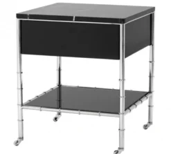 Casa Padrino Luxus Art Deco Beistelltisch mit Marmor und Rauchglas, polierter Stahl, 50 x 50 x H. 60 cm