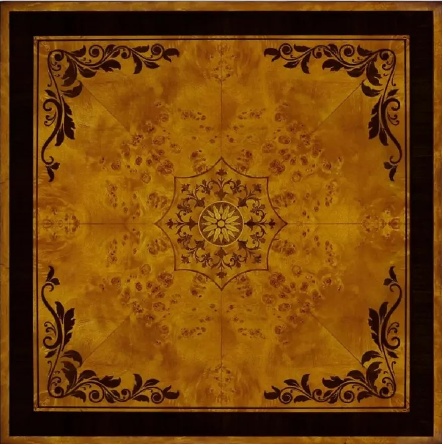 Casa Padrino Luxus Art Deco Beistelltisch Naturfarben / Braun Intarsien / Silber / Antik Messing 61 x 61 x H. 77 cm - Quadratischer Massivholz Tisch mit Schublade - Luxus Art Deco Wohnzimmer Möbel