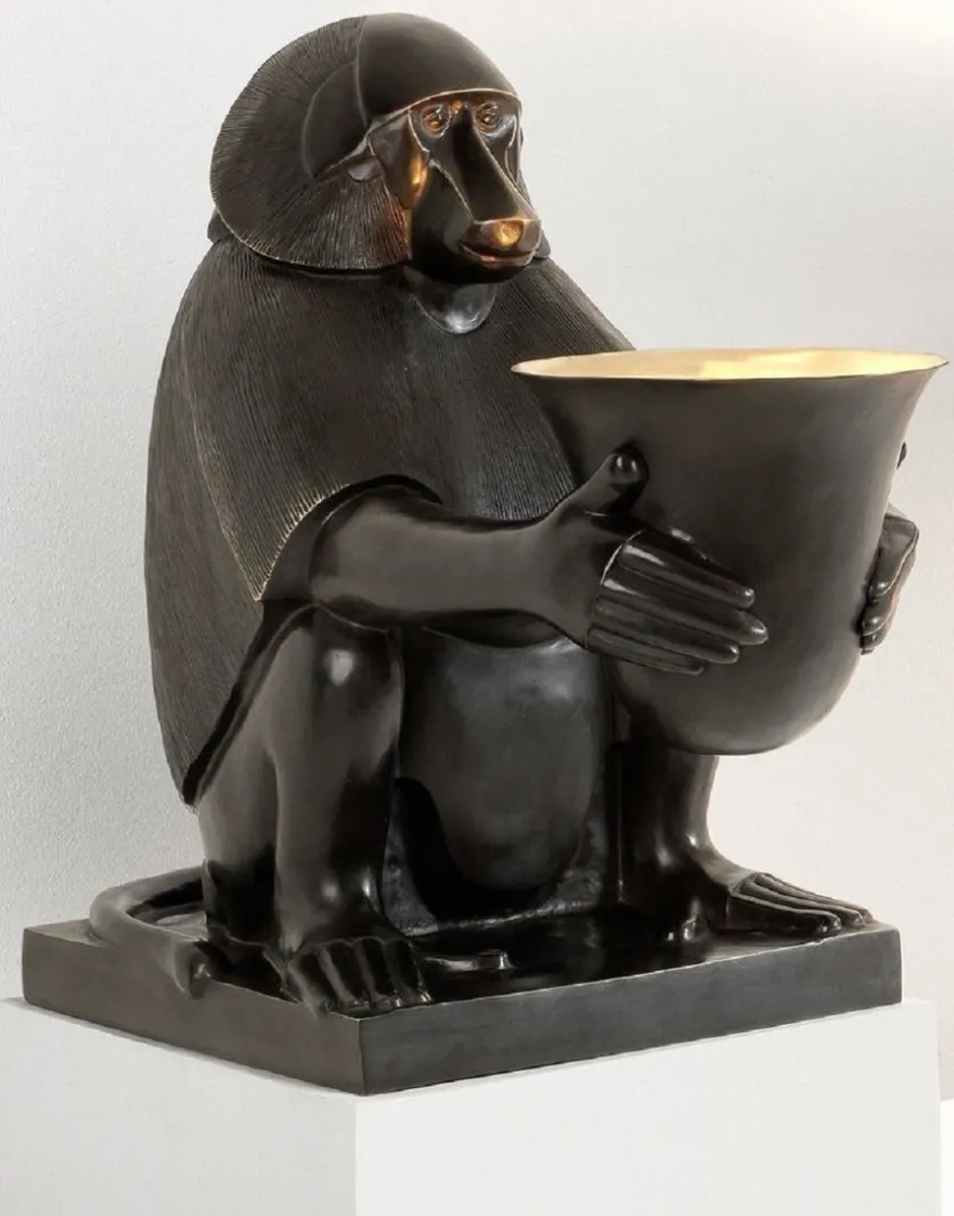 Casa Padrino Luxus Art Deco Bronze Tischleuchte Affe Pavian Bronzefarben / Gold 49 x 60 x H. 60 cm - Art Deco Wohnzimmer Lampe - Luxus Qualität