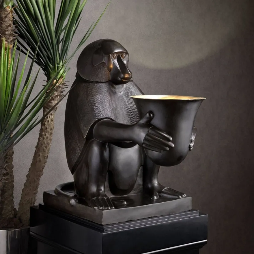Casa Padrino Luxus Art Deco Bronze Tischleuchte Affe Pavian Bronzefarben / Gold 49 x 60 x H. 60 cm - Art Deco Wohnzimmer Lampe - Luxus Qualität