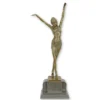 Casa Padrino Luxus Art Deco Bronzefigur Ägyptische Tänzerin mit erhobenen Armen Bronze / Braun / Schwarz 12,1 x 23,1 x H. 55 cm - Bronze Skulptur mit Marmorsockel - Ägypten Deko - Tänzerin Deko Figur