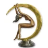 Casa Padrino Luxus Art Deco Bronzefigur Tänzerin im Halbmond Bronze / Gold / Schwarz 23 x 48,7 x H. 56,4 cm - Bronze Skulptur mit Marmorsockel - Barock & Art Deco Deko