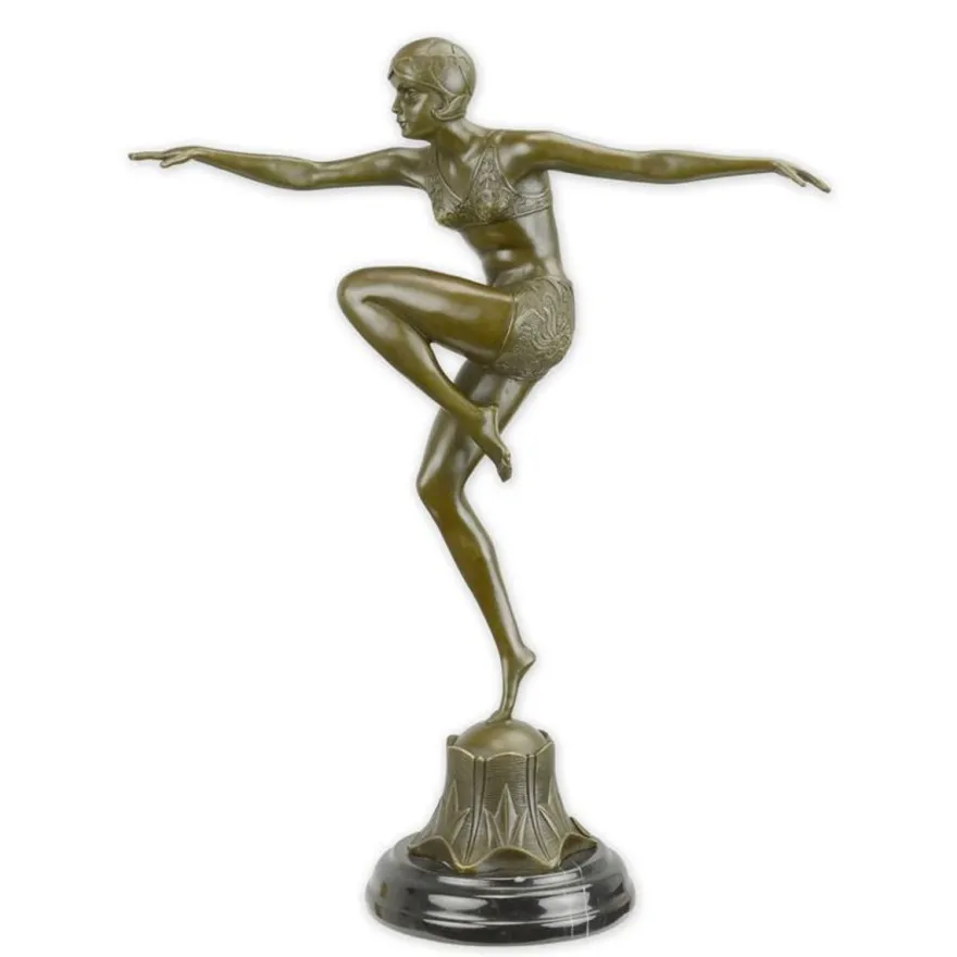 Casa Padrino Luxus Art Deco Bronzefigur Tänzerin Con Brio Bronze / Schwarz 14,1 x 34,9 x H. 45,2 cm - Bronze Skulptur mit Marmorsockel - Tänzerin Deko Figur - Art Deco Deko