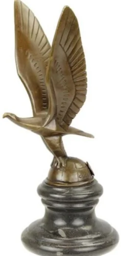 Casa Padrino Luxus Art Deco Bronze Skulptur Adler auf Globus mit Marmorsockel Bronzefarben / Schwarz 11 x 11,5 x H. 22,8 cm - Bronzefigur - Dekofigur - Deko Accessoires