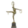 Casa Padrino Luxus Art Deco Bronzefigur Tänzerin mit drei Reifen Bronze / Gold / Schwarz 11,1 x 35,6 x H. 58,2 cm - Bronze Skulptur mit Marmorsockel - Tänzerin Deko Figur - Art Deco Deko