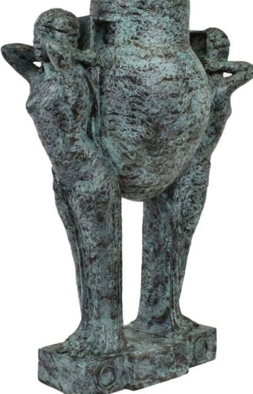 Casa Padrino Luxus Art Deco Bronze Skulptur Frauen mit Vase Türkis / Schwarz 49 x 23,5 x H. 68 cm - Elegante Bronzefigur mit Blumenvase - Schreibtisch Deko - Wohnzimmer Deko - Luxus Kollektion