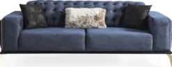 Casa Padrino Luxus Art Deco Chesterfield Wohnzimmer Set Schwarz / Blau / Weiß - 2 Sofas & 2 Drehsessel & 1 Couchtisch - Edle Wohnzimmer Möbel